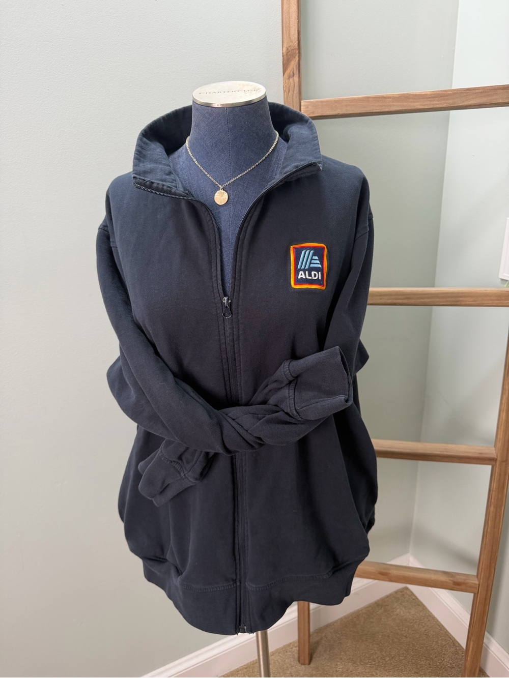 Vantage Aldi Navy Blue Employee Full Zip Jacket Uniform Size XL